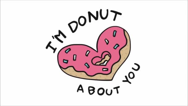 i 'm donut about you lettering with animated heart shaped donghnut  - Кадры, видео