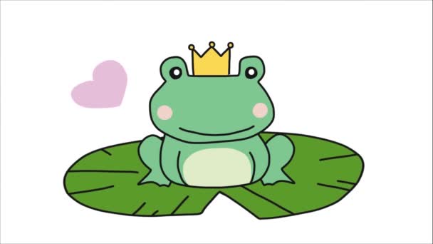 prince grenouille sur feuille animée avec coeur - Séquence, vidéo