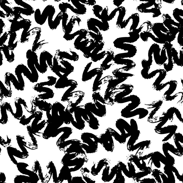 Vector seamless pattern with black wave brush stroke on white background for print, wallpaper, wrapping paper, notebooks, textile, illustration, pillow - Vektor, kép