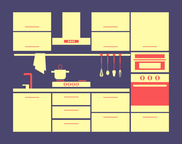 Conjunto de muebles de cocina. Icono de silueta vectorial. - Vector, imagen