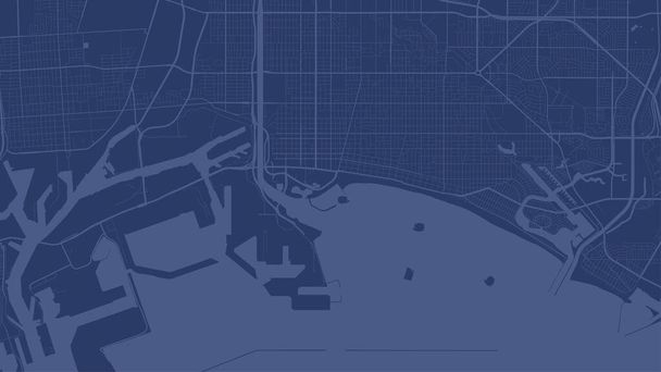 Oscuro azul Long Beach mapa de fondo del vector de área de la ciudad, calles y cartografía del agua ilustración. proporción de pantalla ancha, plano digital diseño streetmap. - Vector, imagen