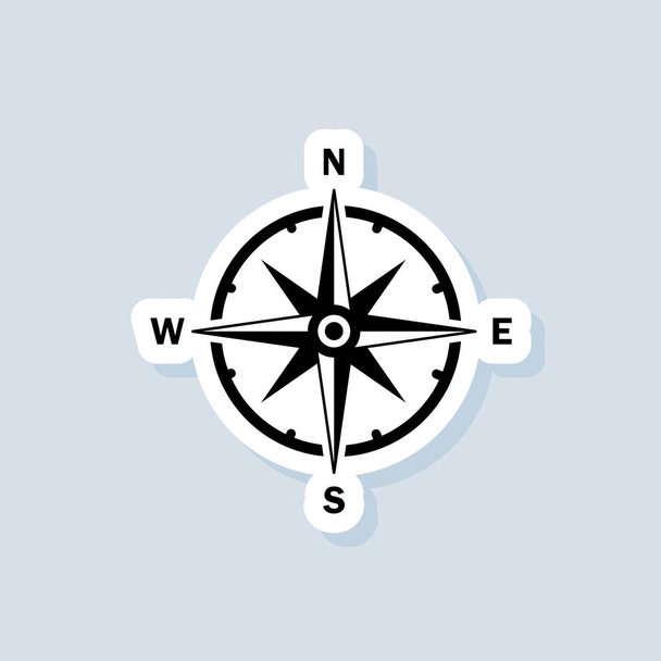 Etiqueta engomada brújula, logotipo, icono. Vector. Icono de rosa de viento. Norte, sur, este y oeste. Vector sobre fondo aislado. EPS 10 - Vector, imagen