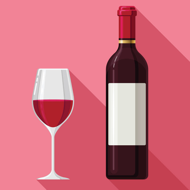 Flat Wine Claret Glass Bottle Design Style Illustration Drawing - ベクター画像