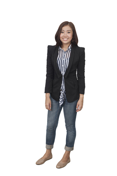 Confident Asian business woman, closeup portrait on white backgr - Фото, изображение