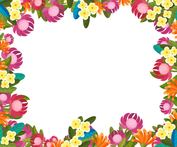 cartoon scene with floral frame colorful flowers illustration for children - Foto, afbeelding