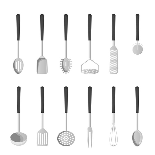 Kitchen utensils on white back - Vector, Image