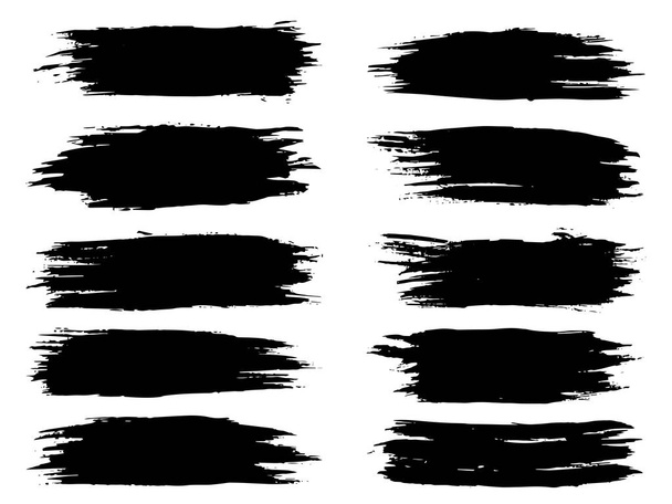 Sbírka uměleckých špinavých černých malířských rukou vytvořila kreativní sadu tahů štětcem izolovanou na bílém pozadí. 3D ilustrace skupiny abstraktních skic grunge pro výtvarnou výchovu nebo výtvarnou výzdobu - Fotografie, Obrázek