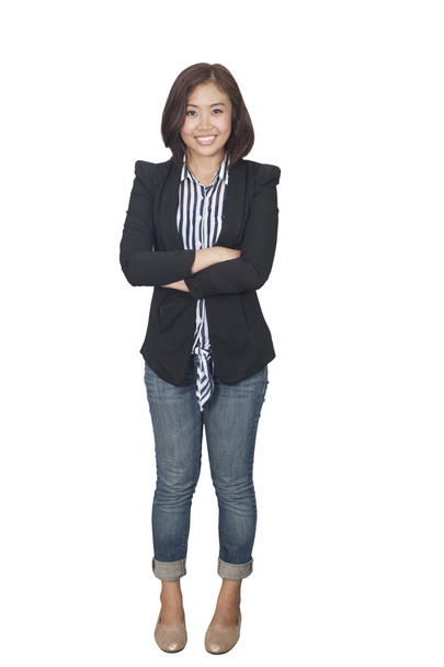 selbstbewusste asiatische Geschäftsfrau, Nahaufnahme Porträt auf weißem Backgr - Foto, Bild
