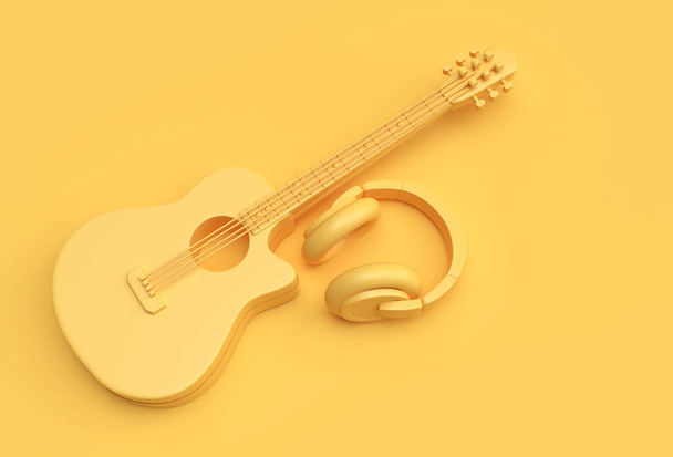 3D Render Akustik Gitar Müzik Kulaklığı 3d Resim Tasarımı - Fotoğraf, Görsel