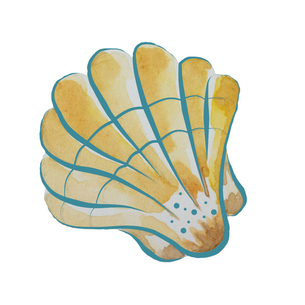 Watercolour colored sea shell clip art. - Fotoğraf, Görsel