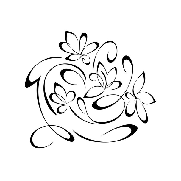 decorative element with stylized flowers and swirls in black lines on a white background - Vector, Image