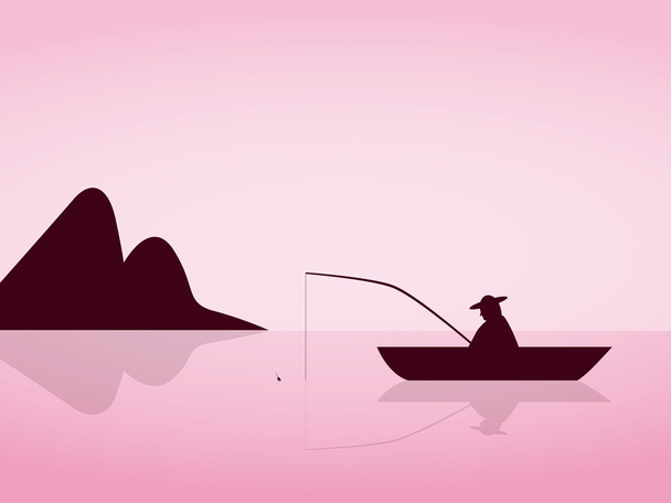 Pescador solitario están pescando en una hermosa mañana rosa
 - Vector, Imagen