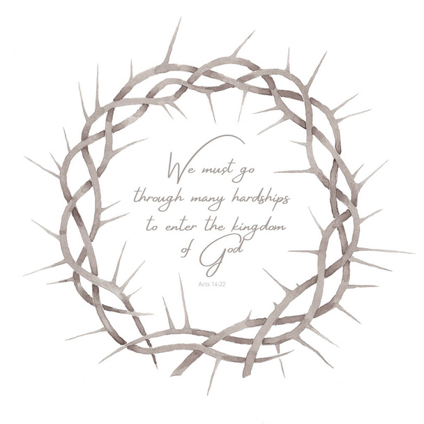 Beautiful elegant watercolor crown of thorns illustration with strengthen inspiring comforting Bible quote - Photo, Image