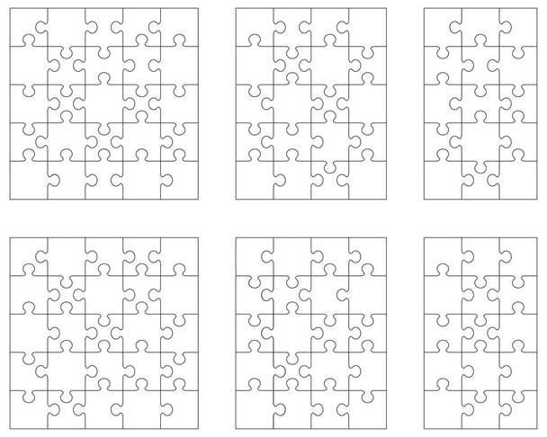 Illustrazione di sei puzzle bianchi, parti separate - Vettoriali, immagini