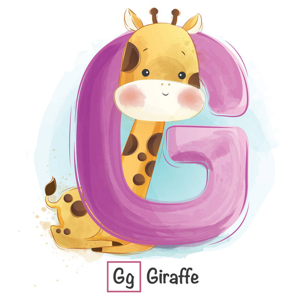 illustrazione del fumetto vettoriale dell'alfabeto animale, g giraffa - Vettoriali, immagini