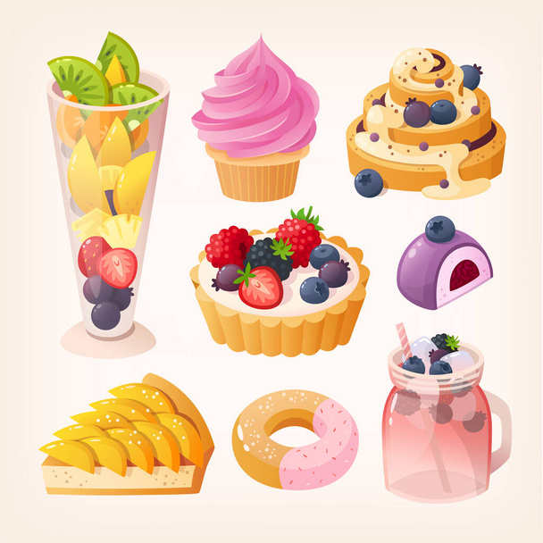 Set of fruit desserts vector images - Vector, Image