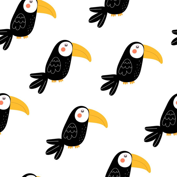 Seamless pattern with cartoon toucans.  colorful vector for kids. hand drawing, flat style. baby design for fabric, print, textile, wrapper - Vektori, kuva