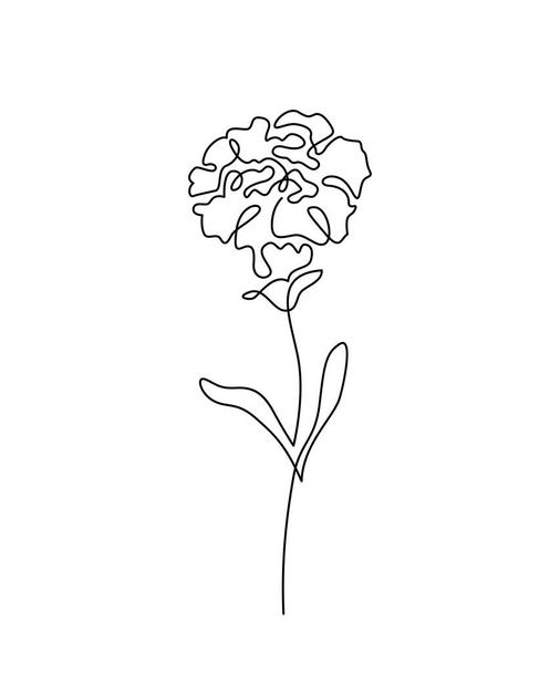 Illustrazione del vettore del fiore del garofano nello stile continuo minimo semplice della linea di contorno. Natura fioriscono arte per il disegno botanico floreale. Isolato su sfondo bianco - Vettoriali, immagini