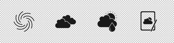 Ρυθμίστε Tornado, Cloud, με βροχή και ήλιο και Καιρός εικονίδιο πρόγνωση. Διάνυσμα. - Διάνυσμα, εικόνα