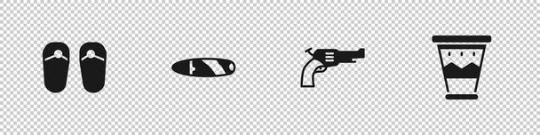 Aseta Flip flopit, sikari, Revolver ase ja Meksikon rumpu kuvake. Vektori. - Vektori, kuva