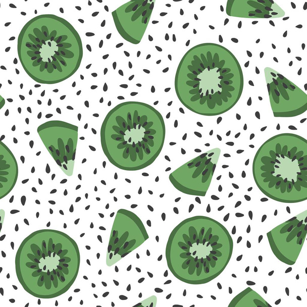 Kiwi plátek s potiskem semen. Bezproblémový vzor se sbírkou ovoce kiwi. - Vektor, obrázek