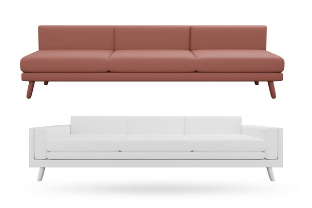 3D rendering, ο λευκός καναπές είναι κομψός και φαίνεται πολύ κομψός και όμορφος. Απομονωμένα σε λευκό φόντο - Φωτογραφία, εικόνα