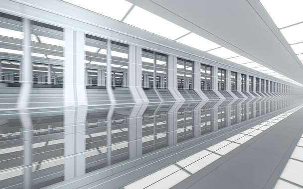 Witte sciencefiction tunnel, 3D weergave. Digitale computertekening. - Foto, afbeelding
