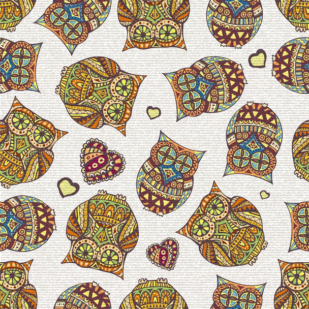 Seamless pattern with decorative owl - Vector, imagen