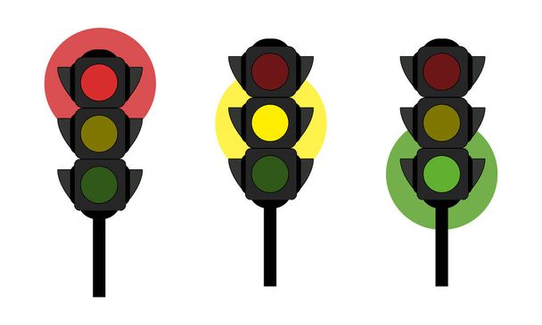 Jednoduchá sada - ilustrace semaforu. Stock vektorové ilustrace izolované na bílém pozadí. Ploché semafory s barevným a světlým zvýrazněním. Ikona semaforu, znaménko a symbol - varování na silnici. - Vektor, obrázek