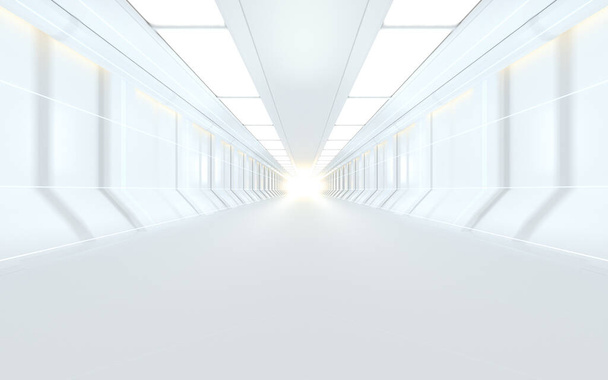 Túnel blanco de ciencia ficción, representación 3D. Dibujo digital informático. - Foto, imagen