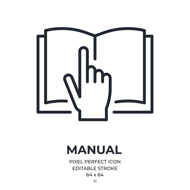 Technical documentation or user manual concept editable stroke outline icon isolated on white background flat vector illustration. Pixel perfect. 64 x 64. - Vector, Image