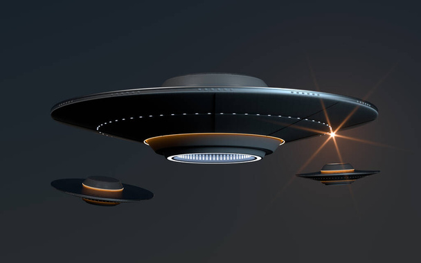 Naves espaciales OVNI de ciencia ficción, representación 3D. Dibujo digital informático. - Foto, imagen