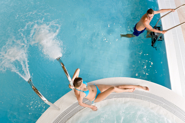 Top view - couple relax in swimming pool - Фото, зображення