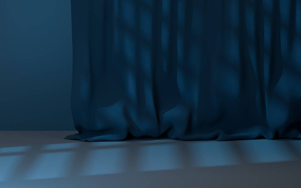 Empty room with soft curtain, 3d rendering. Computer digital drawing. - Photo, Image