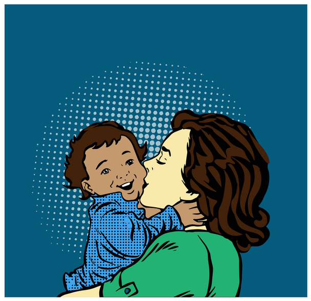 Muttertag. Mutter und Baby im Pop-Art-Retro-Comic-Stil.  - Foto, Bild