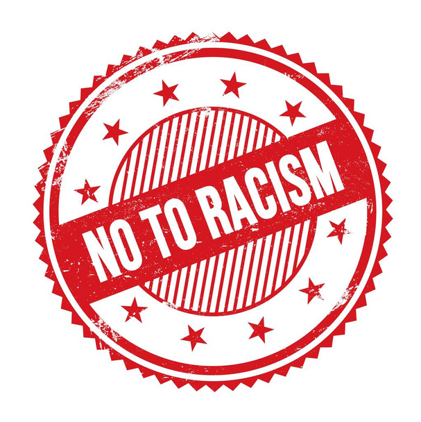 NO TO RACISM text written on red grungy zig zag borders round stamp. - 写真・画像