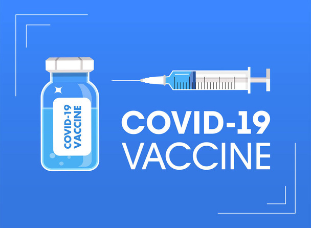COVID-19 szczepionka. Butelka i strzykawka ze szczepionką. Sztandar medyczny - Wektor, obraz