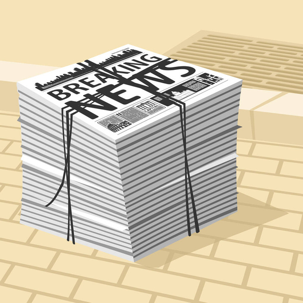 Vector Illustration Stack Newspapers Breaking News - Vector, Image