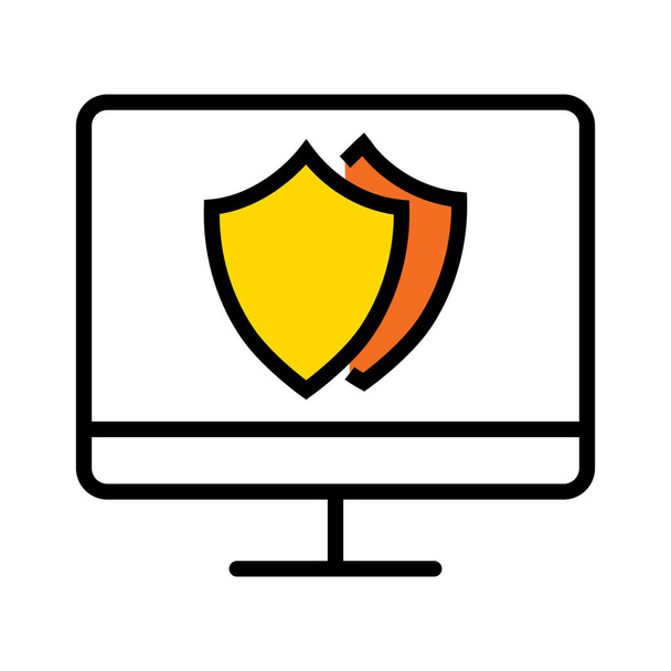 antivirus protegido con contraseña protegida icono del ordenador privado en estilo de contorno lleno - Vector, imagen