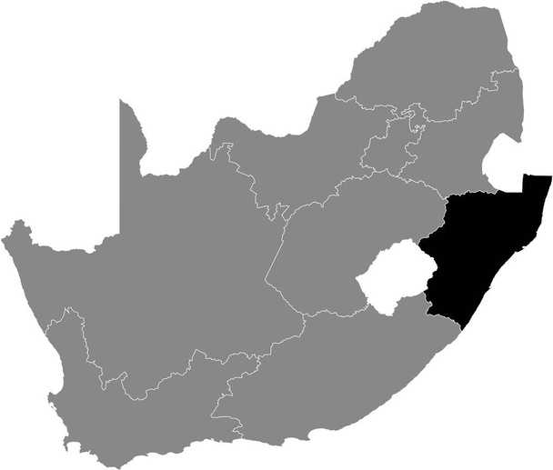 Dél-Afrika KwaZulu-Natal tartomány fekete kiemelt elhelyezkedésű térképe a Dél-afrikai Köztársaság szürke térképén belül - Vektor, kép