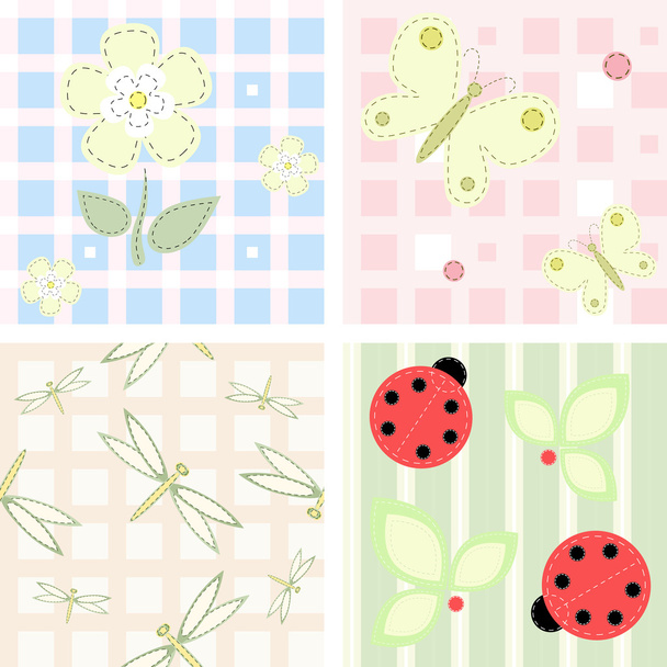 Set - vector seamless checkered and striped backgrounds - Vecteur, image