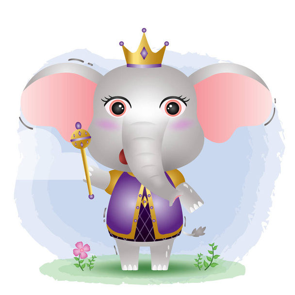 cute king elephant vector illustration - Vector, Image