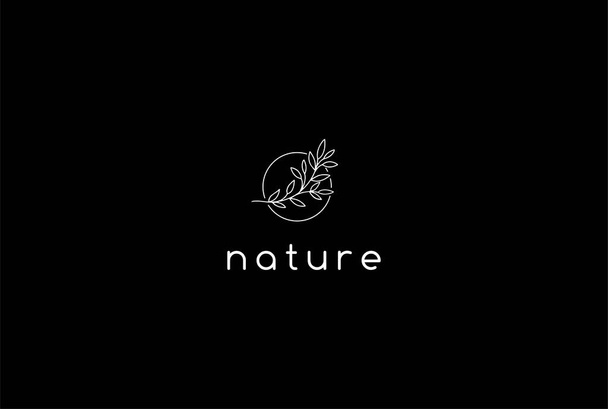 Simple Minimalist Elegant Nature Leaf Line for Beauty Wellness Cosmetic Product Logo Design Vector - Vetor, Imagem