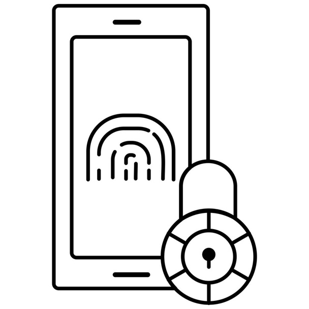 credenciales biométricas icono de huella dactilar en estilo de esquema - Vector, Imagen