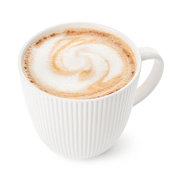 Cup of hot cappuccino on white background - Photo, Image