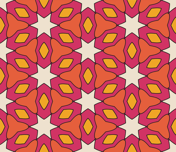 Abstract colorful doodle flower seamless pattern. Floral geometric background. Mosaic, tile of thin line ornament. - Vektör, Görsel