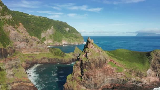 Cliffs in atlantic ocean of Casa do Gato Tomas, Flores Island, Azores, Portugal - Footage, Video