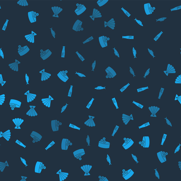 Set plechovka s kaviárem, Omáčka láhev, Ryby a Scallop mořské mušle na hladký vzor. Vektor - Vektor, obrázek