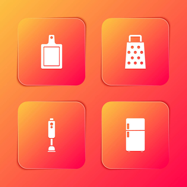 Set Tabla de cortar, rallador, licuadora y refrigerador icono. Vector - Vector, Imagen