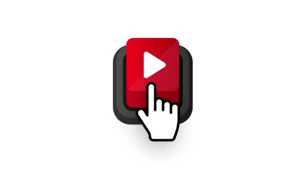Riproduci video icona, pulsanti rossi segno su sfondo bianco. Grafica del movimento. - Filmati, video
